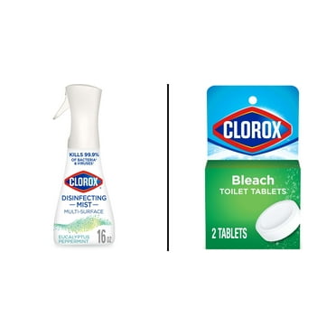Clorox Ultra Clean Toilet Tablets Bleach 2 Count 3.5 oz & Disinfecting Mist Eucalyptus Peppermint 16 oz