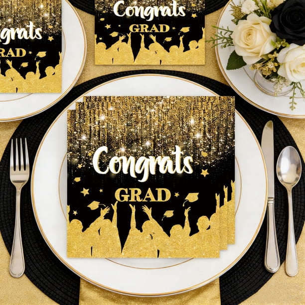 Servilletas para fiesta de graduación | Paquete de 20 servilletas desechables para la mesa, ideales para la decoración de la ceremonia | Vajilla de papel grande de 33 x 33 cm para bebidas y postres