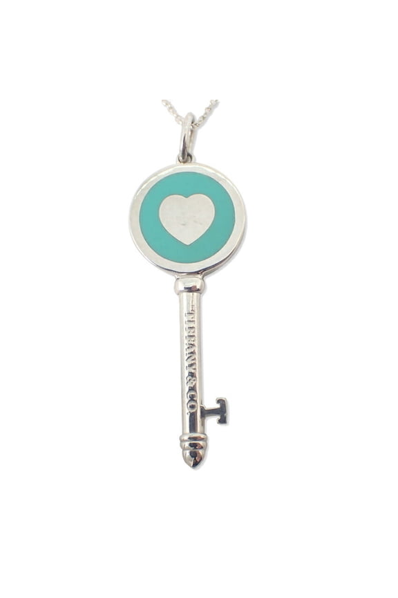 Pre-Owned TIFFANY 925 Blue Enamel Heart Key Pendant Necklace (Good)