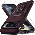 thumbnail image 1 of KOMI Case Compatible with Google Pixel 9/9 Pro Built in Slide Camera Lens Cover+Screen Protector+Finger Ring Holder Kickstand,Heavy Duty Shockproof Full Body Protective Phone Cover, Wine Red, 1 of 5