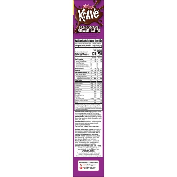 Kellogg's Krave Breakfast Cereal, 7 Vitamins and Minerals, Kids Snacks, Family Size, Brownie Batter, 16.2oz Box (Pack of 2)