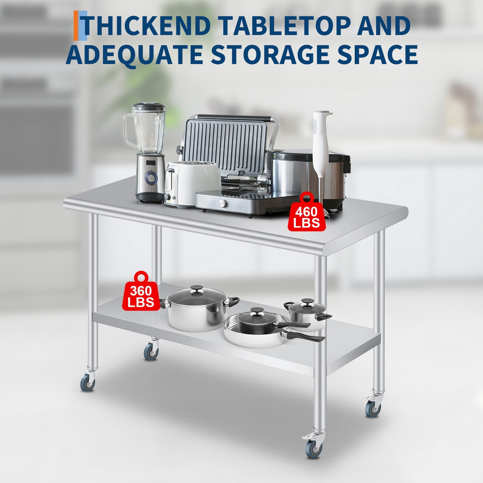 Commercial Stainless Steel Outdoor Prep Table with Backsplash – Rounded Corners, Adjustable Undershelf, 4 Caster Wheels – Heavy Duty Kitchen Storage Work Table for Restaurants, BBQ – 24 x 60 Inch
