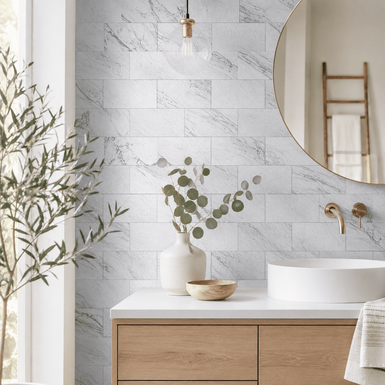 Yeslife 102-Pack Peel and Stick Backsplash Tile, 3" x 6" White Granite PVC Waterproof Subway Wall Tiles for Kitchen & Bathroom, 12.75 Sq Ft