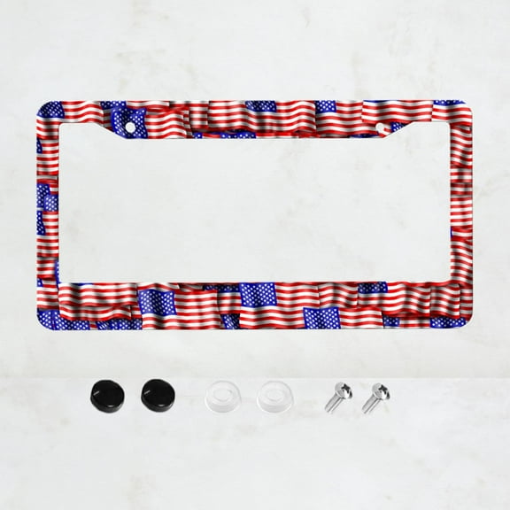 American flag License Plate Frame Car Tags Aluminum License Plate Covers for Girl Women Car Accessories Decoration 2 Holes with Screw, 12.2x 6.3 inch