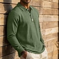 thumbnail image 4 of gzxflxpge Mens Linen Polo Shirt Daily Wear Button Down Long Sleeve Collared T-Shirts Fall Winter Classic Fit Pure Color Fashion Tees Army Green 3XL, 4 of 5