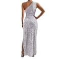 thumbnail image 5 of Sexy Sequined Shoulder Sleeping Beauty Split Solid Color Dress, 5 of 6
