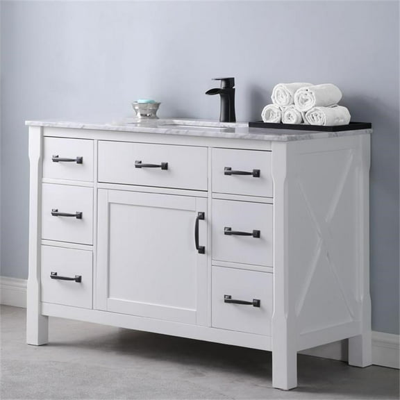 Maribella 48" Carrara White Marble Countertop Single Vanity w/o Mirror White