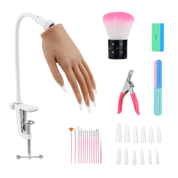 Silicone Nail Practice Hand Model – Flexible Fingers Mannequin for Acrylic Nails Training, Reusable Fake Hand Display for Manicure and Nail Art Supplies