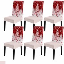 muroi Red Christmas Tree Dining Room Chair Covers Set of 6, Stretch Kitchen Chair Cover Protector, Snowflake Winter Xmas Balls Vintage Chair Slipcovers RemovableSeat Cover for Party