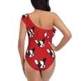 thumbnail image 5 of Rateoe Bulldog Red Pattern Women One Piece Swimsuits Tummy Control One Shoulder Bathing Suits Ruffle Swimwear-Large, 5 of 6