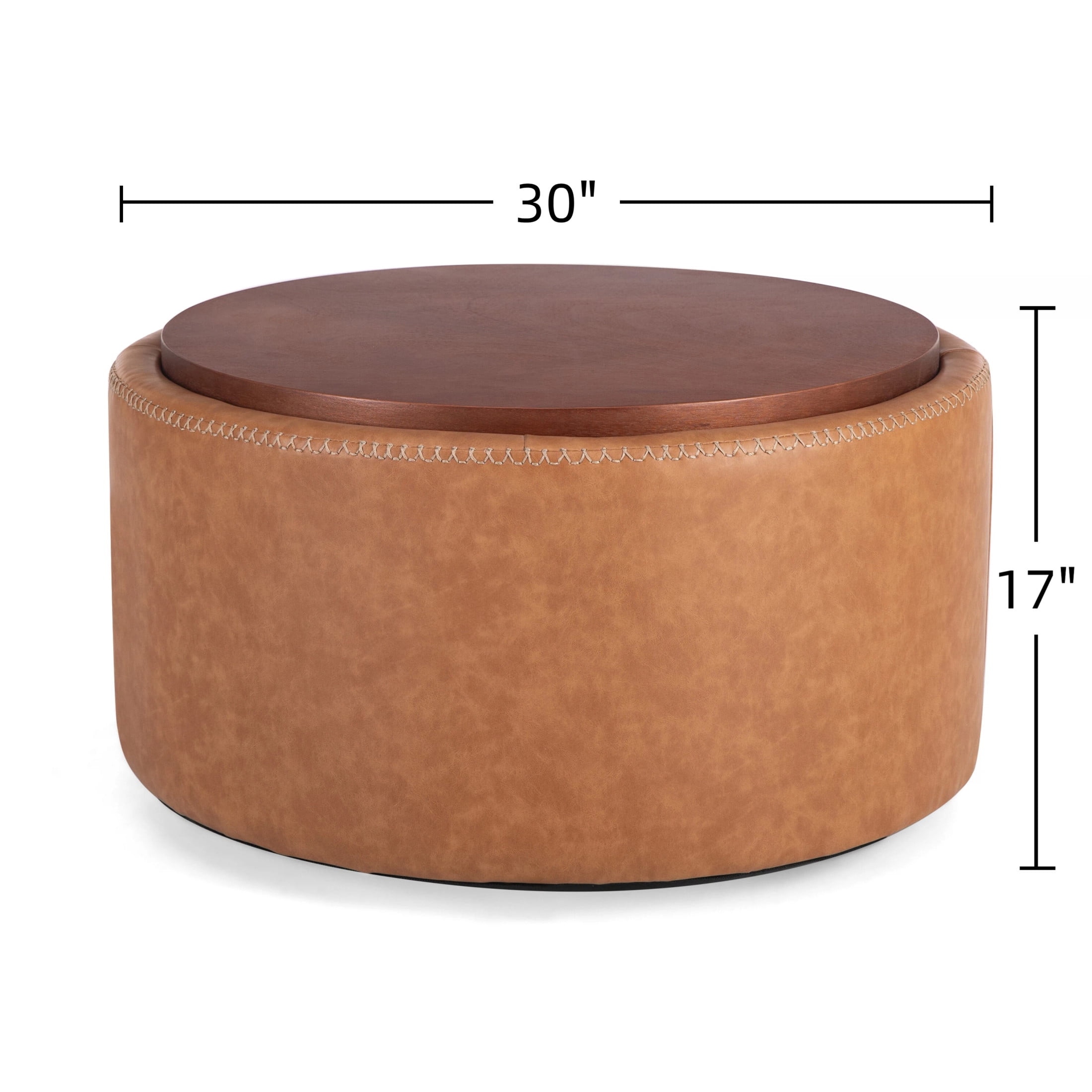 Christopher Knight Home 30" Round Storage Ottoman with Wheels, Removable Wood Lid, Brown