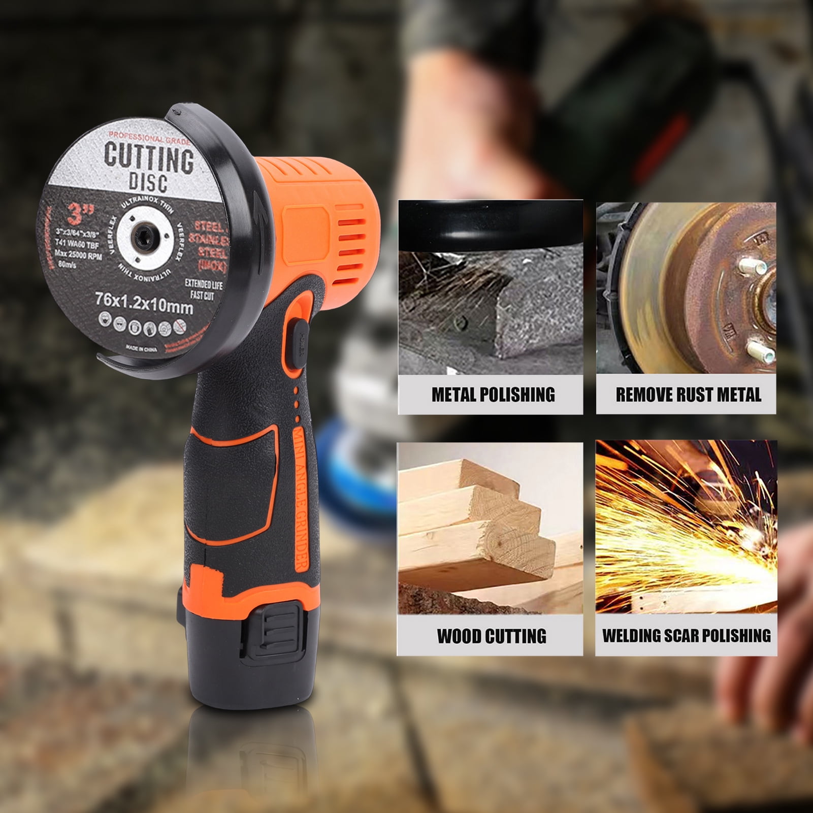 Mixfeer 12V Cordless Angle Grinder Kit, 19500rpm Mini Electric Angle Grinding Tool with 2pcs 1500mAh Batteries and case for Cutting, Polishing, Grinding, Rust Removal