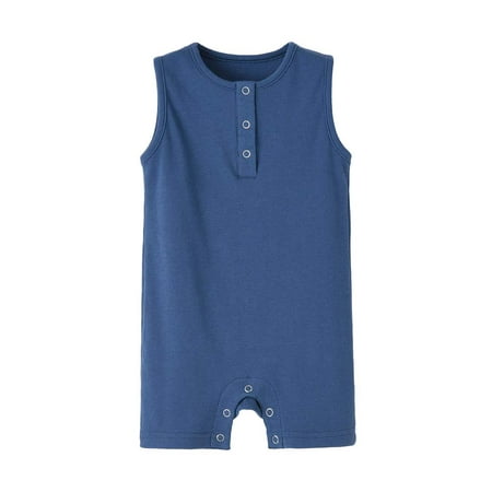 

Teach Leanbh Baby Romper Cotton Sleeveless Button Down One Piece Linen Jumpsuit Coverall 3-24 Months (Ocean Blue 12-18 Months)
