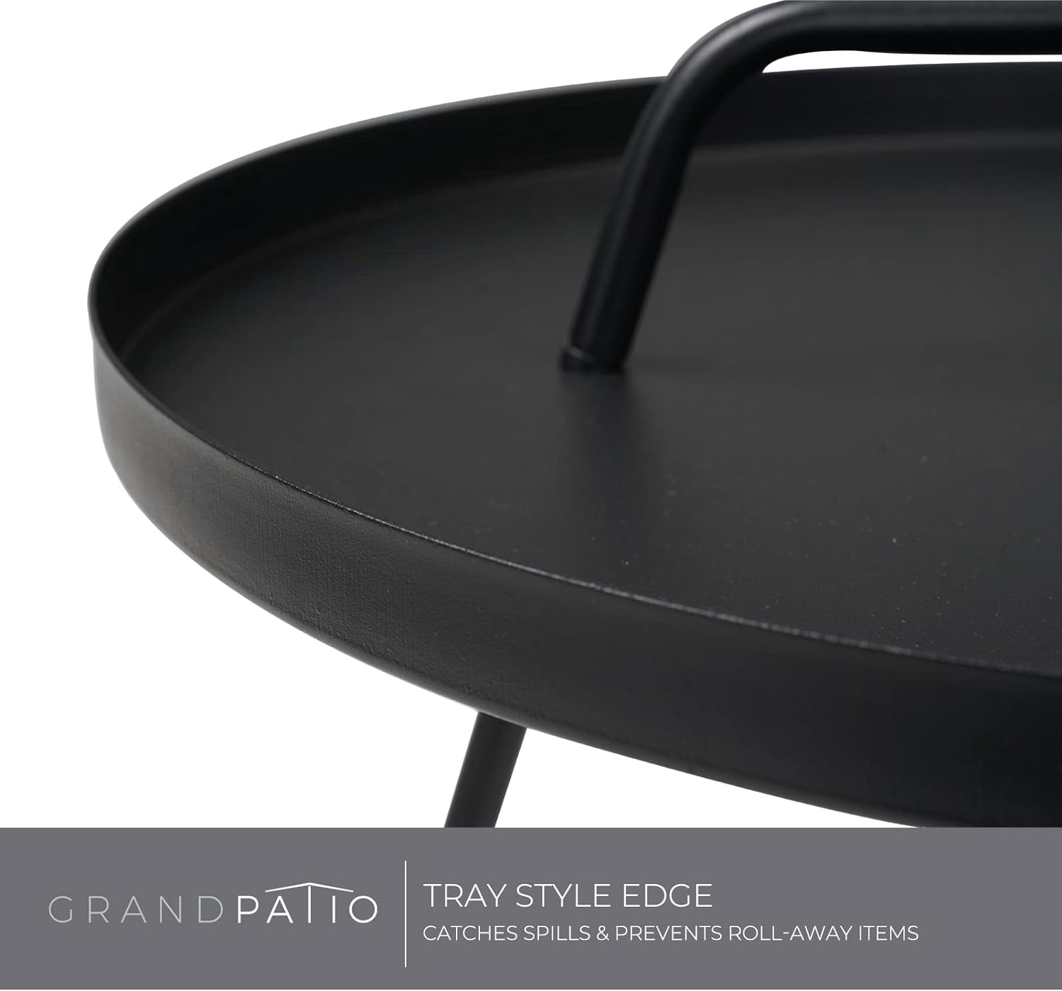 Grand Patio Round Coffee Side Table With Handle Small Steel End Table for Outdoor & Indoor, Black