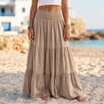 thumbnail image 5 of Tqcoqu Women's Solid Cotton Linen Tiered Maxi Skirt,Smocked Elastic High Waist Flowy Boho Beach Long Skirt, 5 of 5