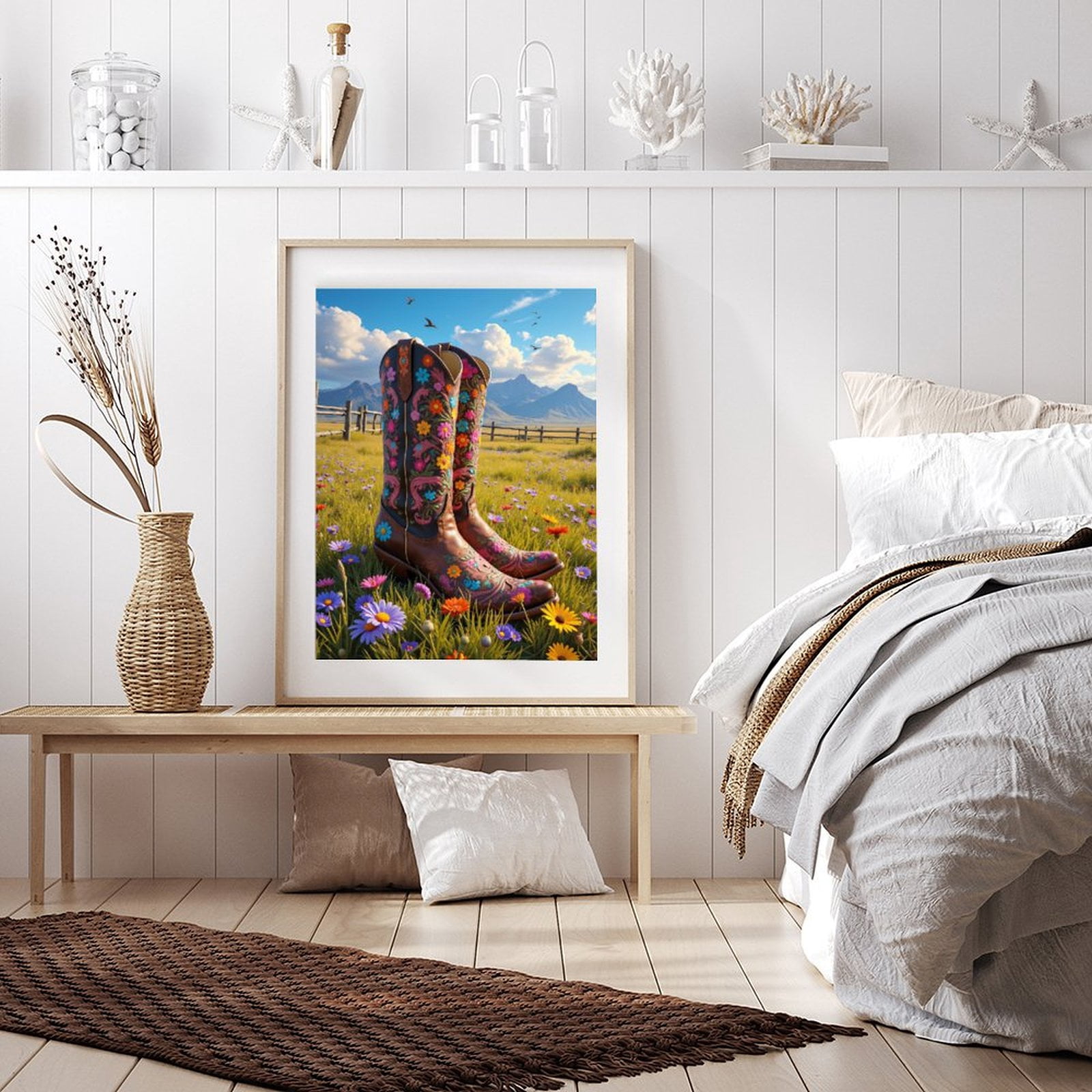 Diamond Art Kits for Adults - 5d Colorful Embroidered Cowboy Boots Field Diamond Painting for Adults, Diamond Art for Adults Beginners, Diamond Painting Kits for Adults for Home Wall Decor