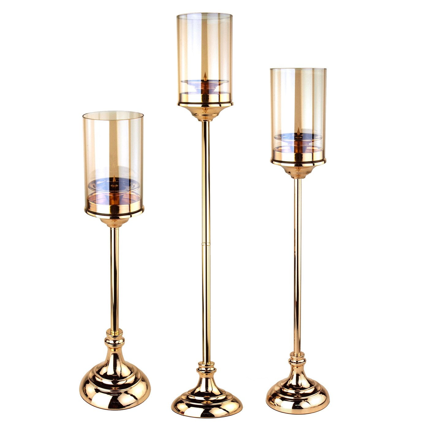 Tall Glass Cup Candle Holder Metal Centerpiece, Gold, 3Piece Walmart