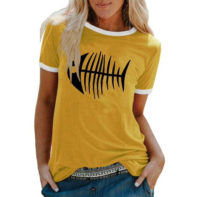 Pompotops T-shirt Mode Décontracté Imprimé Col Rond Manches Courtes Ample Blouse Pull