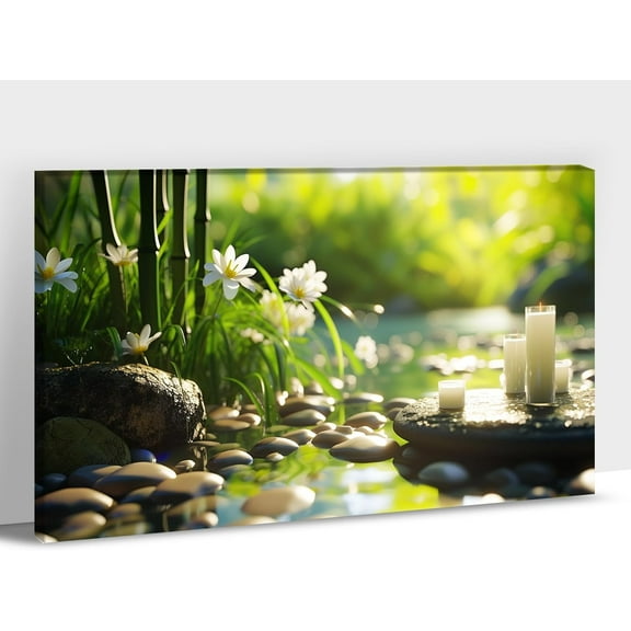 Aaroca Zen Canvas Wall Art, Zen Stones Spa in Water Pictures Prints Wall Art Decor, Candles with Massage Stones Bamboo Posters Unframed Zen Artwork for Yoga Spa Meditation Spiritual Room Home Decor