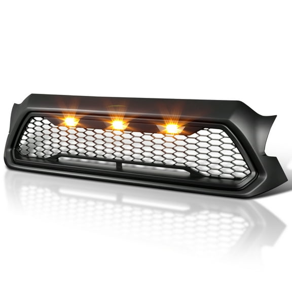 Spec-D Tuning Matte Black Mesh Style Front Hood Grill Grille w/ LED Lights Compatible with 2012-2015 Toyota Tacoma