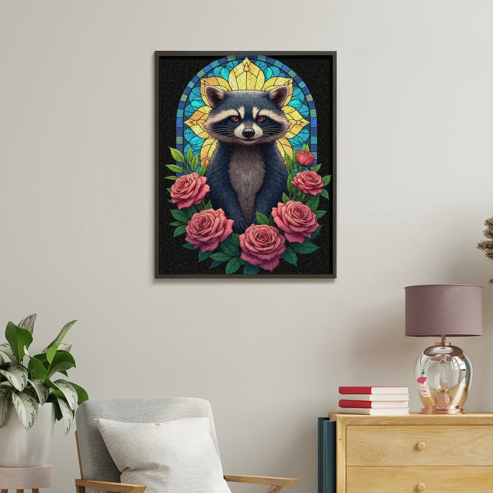 Paint By Numbers Kit for Adults Beginner - DIY Raccoon Floral Stained Glass Art Canvas Painting Kits for Adults, Frameless Paint By Number for Adults for Home Wall Decor 16x20 Inch