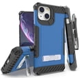 thumbnail image 1 of Tri-Shield Combination for iPhone 13 Case, Nakedcellphone [Military Grade] Rugged Cover with Metal Kickstand [Includes Wrist Strap Lanyard + Belt Clip Holster] - Blue, 1 of 10