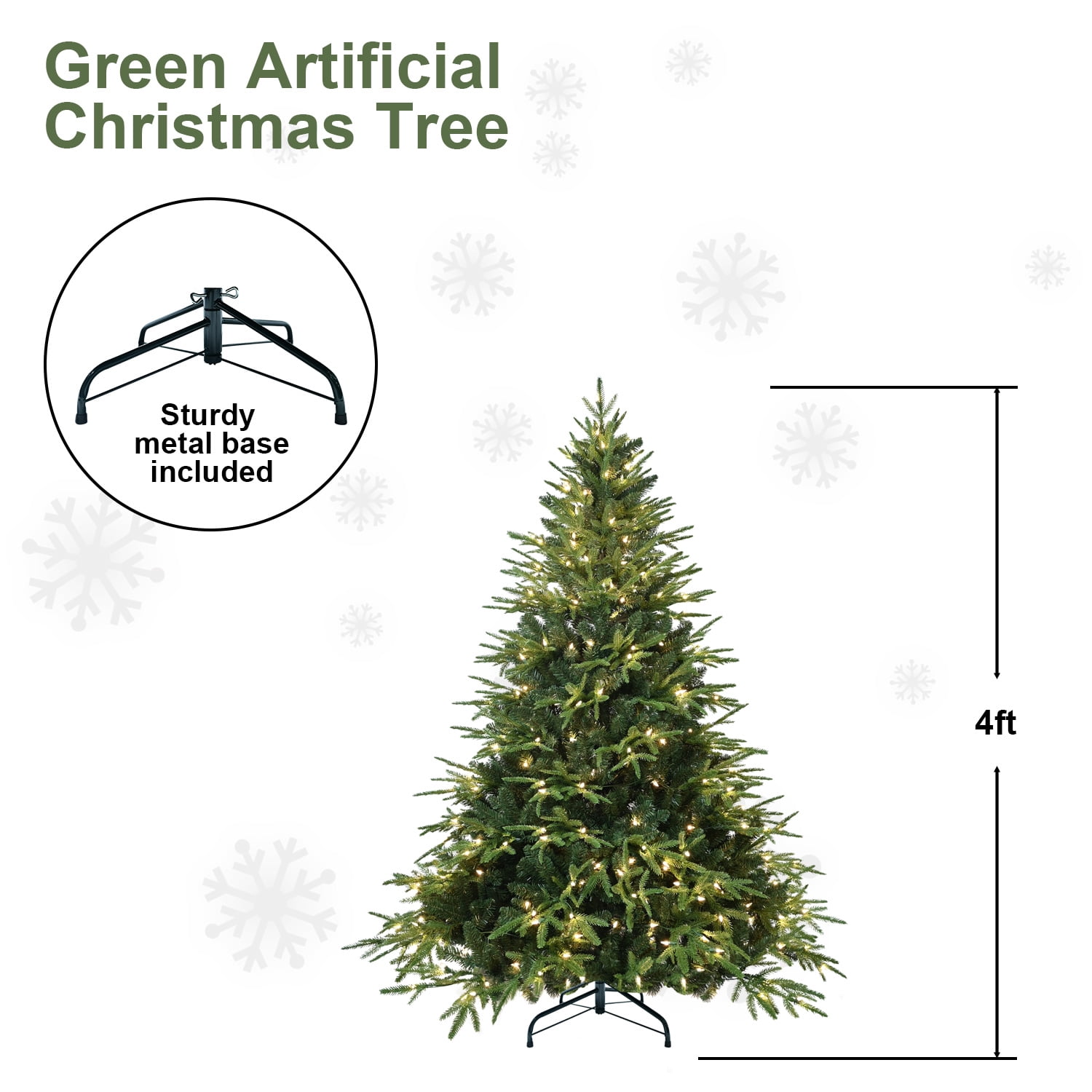 4ft Prelit Christmas Tree with 150 Incandescent Lights 856 Tips Memory Wire Branches Metal Stand