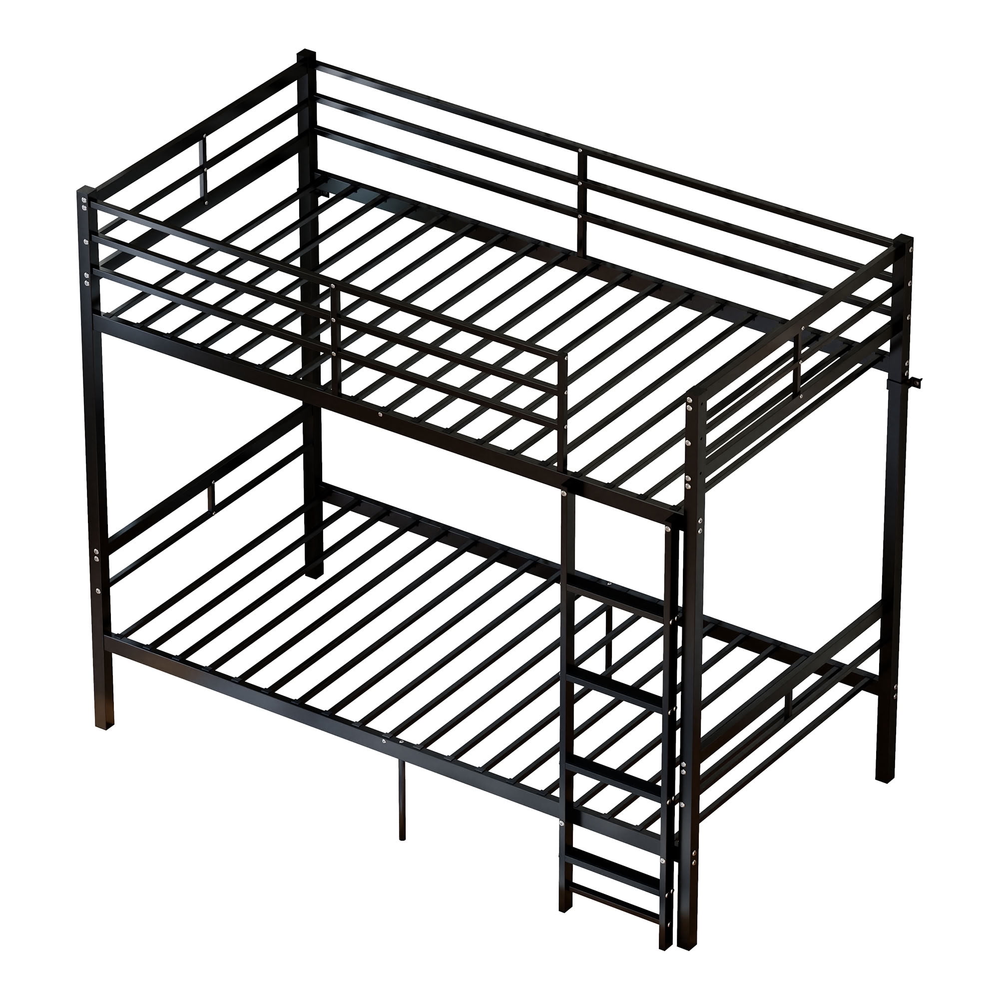 MAYEERTY Twin Over Twin Metal Bunk Bed, Heavy Duty Bunk Bed Frame with Guardrail for Kids Room, Black