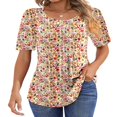 thumbnail image 1 of CHOK Blouses pour Femmes Tunique Plissée à Manches Courtes Hauts Habillés Décontractés Chemises d'Été, 1 of 7
