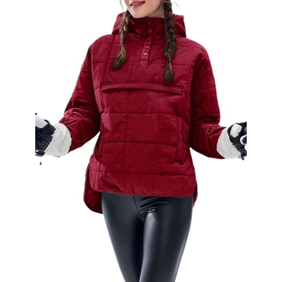 Winter Women Long Sleeved Quilted Coat Casual Puffer Loose Hooded Jacket Hoodies