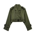 thumbnail image 2 of SMihono Winter Warm Women's Fashion Short Button Lapel Cut Trench Coat Belt Jacket Long Sleeve Anoraks for Ladies Gifts Army Green 4, 2 of 3