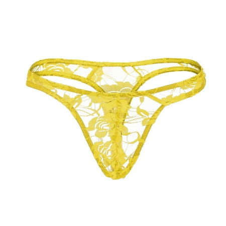 

Kddylitq thong for Women Lace Sheer Breathable Low Rise Thong Yellow Free Size