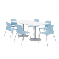 36 x 72" Table - 6 Sky Blue Lola Chairs - White Top - Silver Base