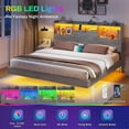 thumbnail image 2 of California King Floating Bed Frame with Charging Station&LED Lights, LED California King Size Metal Platform Bed with Storage Headboard, No Box Spring Need, Gray, 2 of 7