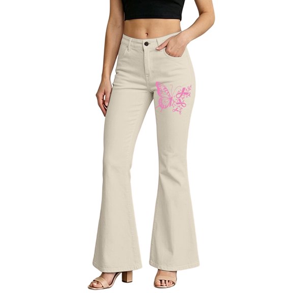 CONZONE Mens Casual Flared Pants Wide Leg Pants for Men Trendy High Waist Butterfly Graphic Bell Bottom With Pockets