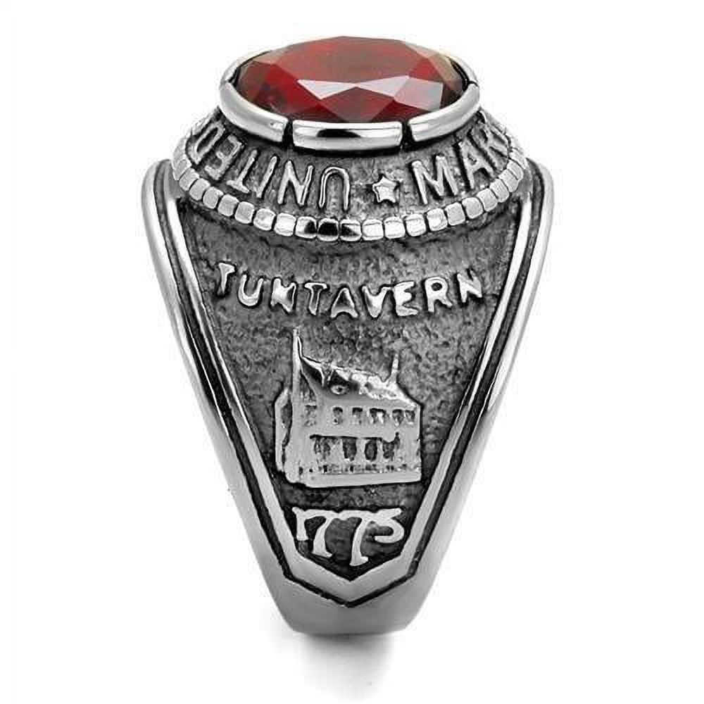 US Marines Ring for Men Women Unisex Stainless Steel Military Ring in Silver with Red Stone Rock