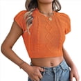 thumbnail image 2 of Suéter de Verano de Corta con Cuello Redondo, Corta, Tejido de Punto y Corte Ajustado, Elástico, de Color Liso para Mujer. Color Naranja M, 2 of 10