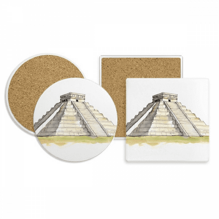 

El Castillo in Mesoamerican Coaster Cup Mug Holder Absorbent Stone Cork Base Set