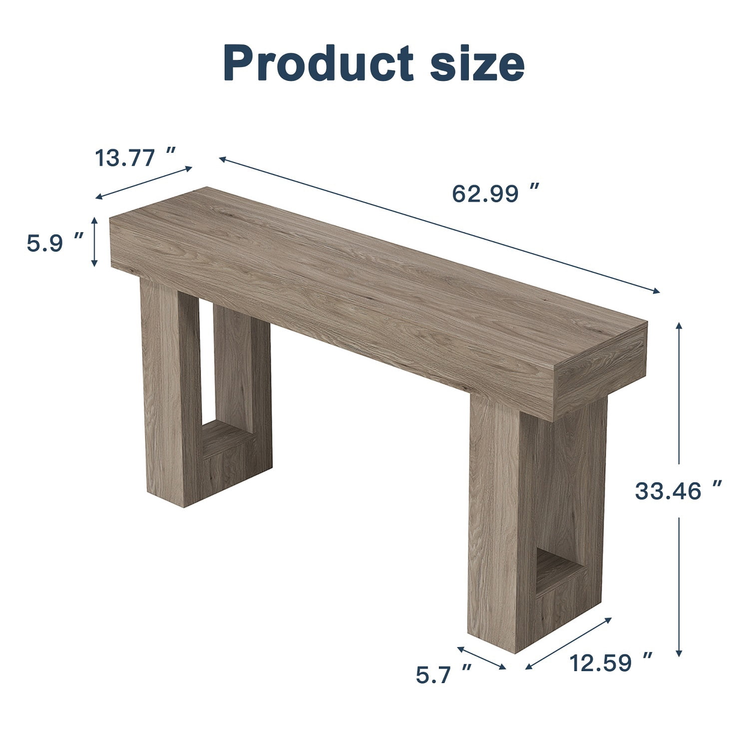 Topcobe 63-Inch Console Table, Farmhouse Wooden Sofa Table Entryway Table, Modern Furniture for Indoor, Living Room, Gray
