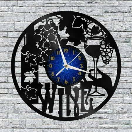 Wine Tasting 12 Inch Vinyl Record Wall Clock - Silent, Creative, and Unique Clock for Living Room, Entryway, or Bedroom Decor - Perfect Gift Idea(12 inchs B without LED)