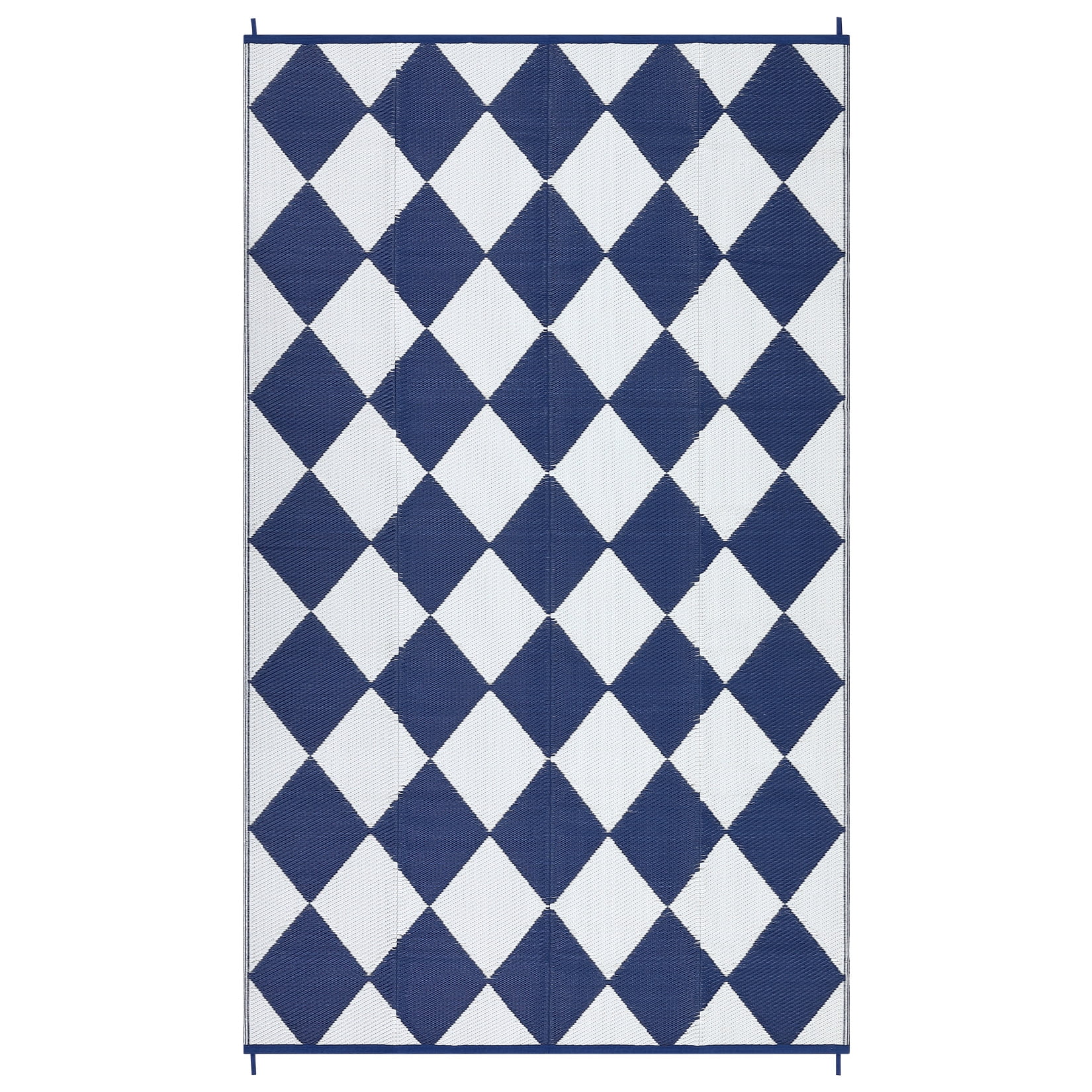 GlowSol 9x18 Outdoor Rug Waterproof Carpet Patio Rug Indoor Outdoor Area Rug Reversible Rug for Picnic Beach Deck-Outdoor, Dark Blue/White