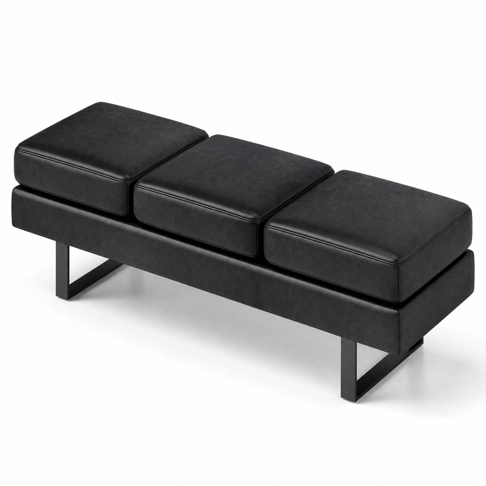 Furnibear 59 Inch Waiting Room Bench with Removable Faux Linen Cushions and Heavy Duty Metal Frame for Reception Office Lobby Long Seating, Black