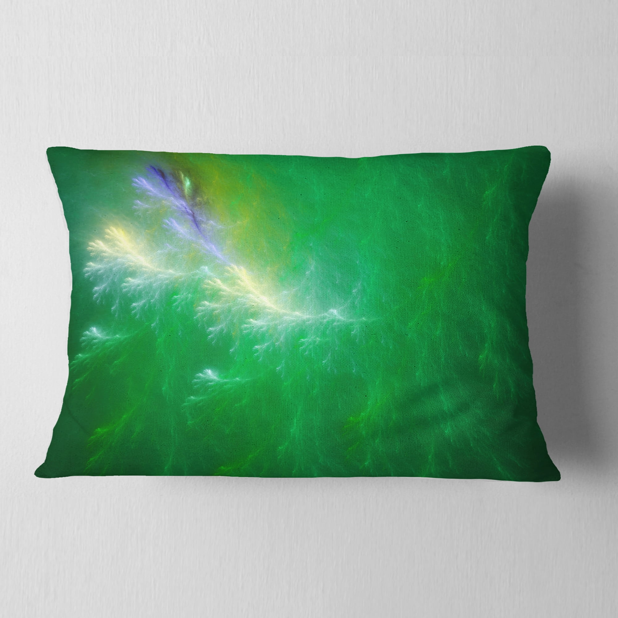 Designart Green Fractal Thunder Sky - Abstract Throw Pillow - 12x20