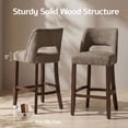 thumbnail image 6 of Usaint Chenille Bar Stools Set of 2, 26" Counter Height Barstools, Mid-Century Wooden Kitchen Island Chairs for Dining Room, Brown, 6 of 9