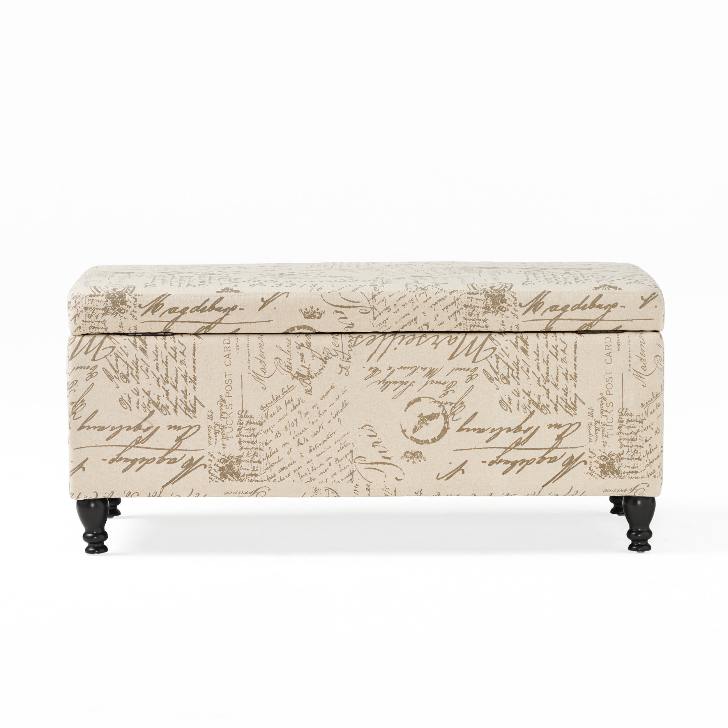 Noble House Phelan Rectangular Fabric Lift Top Storage Ottoman, French Script
