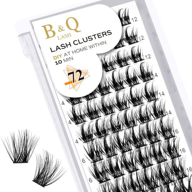 Lash Clusters Extensiones de pestañas DIY 72 grupos de pestañas CD Curl B&Q LASH Mega Volumen Pestañas individuales Extensiones de grupos de pestañas Wispy Lashes Cluster DIY en casa (NM-D-8-16MIX)