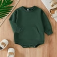 thumbnail image 4 of Landzoo Baby Boy Girl Sweatshirt Romper Solid Color Crewneck Sweater Onesie Oversized Long Sleeve Bodysuit With Pocket Cozy Cute Boys Bodysuits, 4 of 9