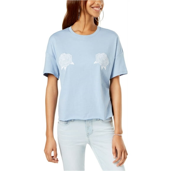 Carbon Copy Womens Embroidered Basic T-Shirt, Blue, X-Large