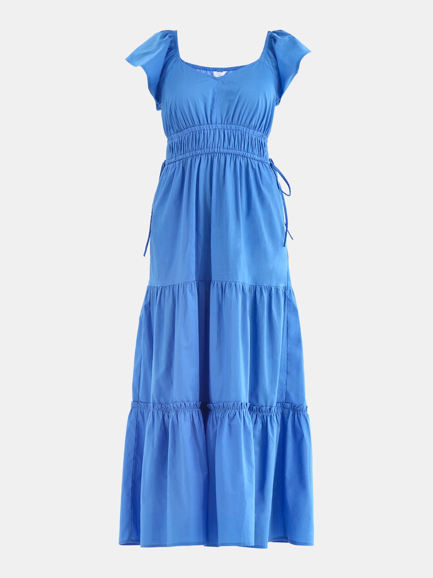 Time and Tru Women's Cotton Maxi Dress with Flutter Sleeves, Sizes XS-XXXL