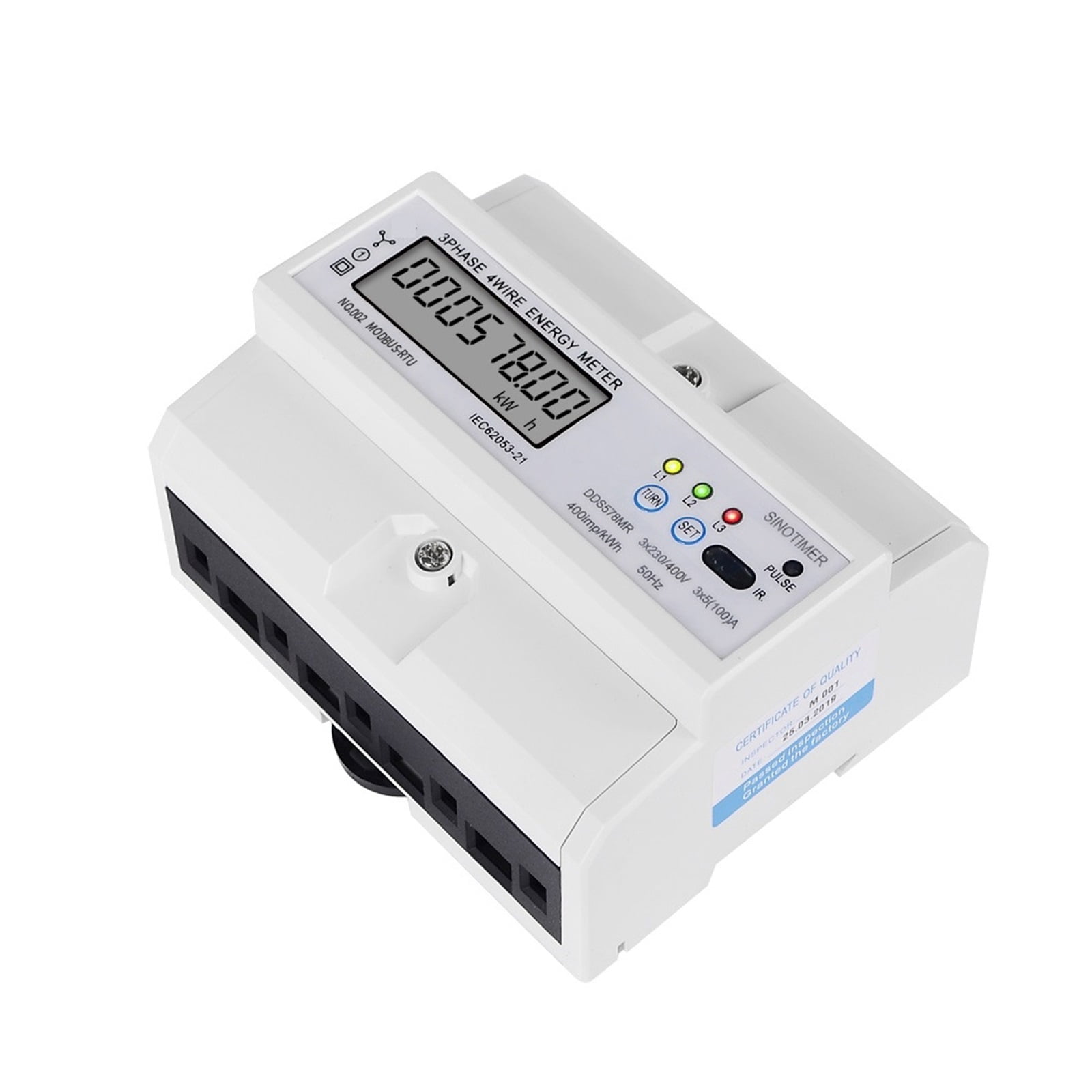 5-100A 3 Phase 4 Wire DIN Rail Energy Meter Digital Power Factor Monitor With Voltage Current Frequency Display Power Consumption Monitor ,Overload Protection
